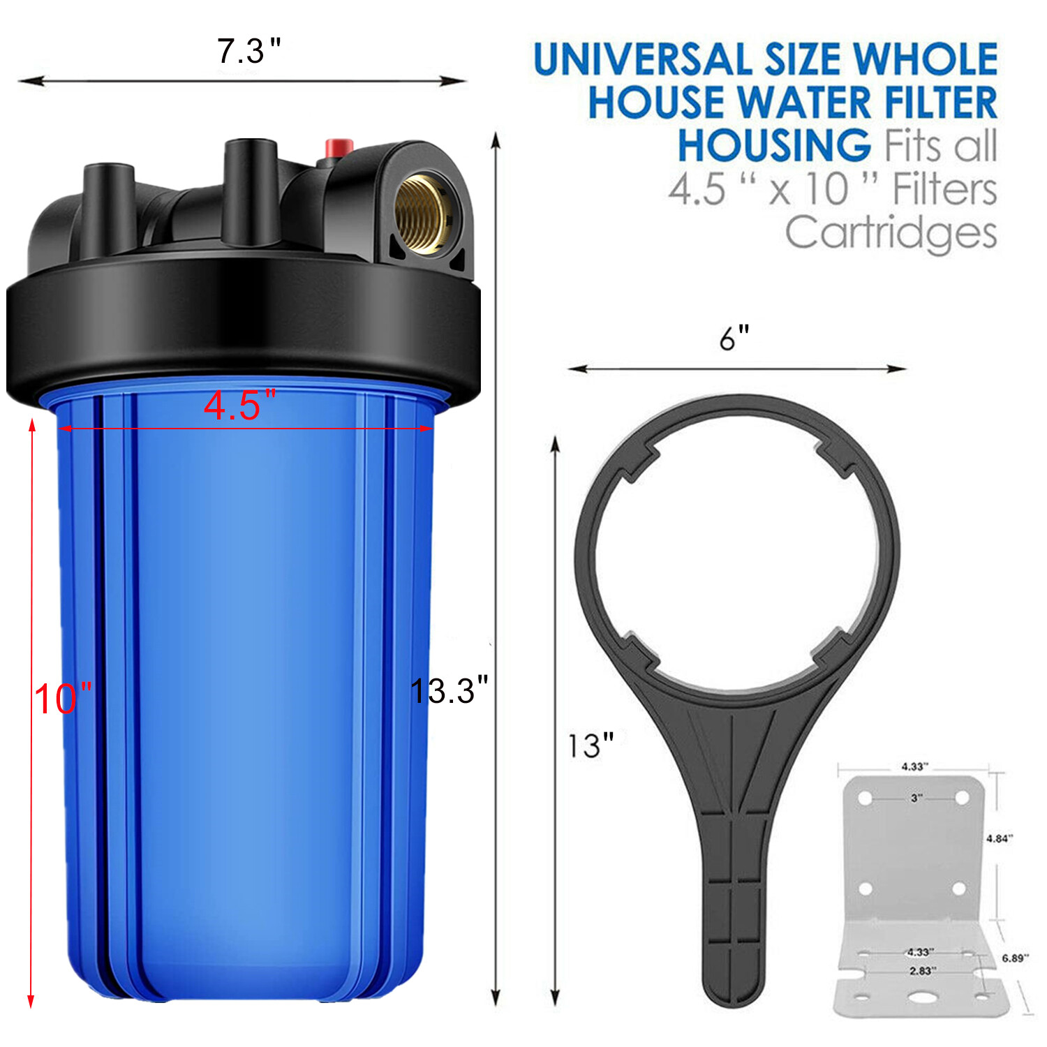10" x4.5" Big Blue Whole House Water Filter Housing System w/ Sediment Filter