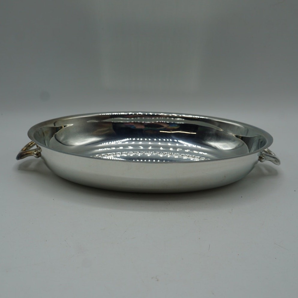 Handled Oval Serving Bowl Silver Plate