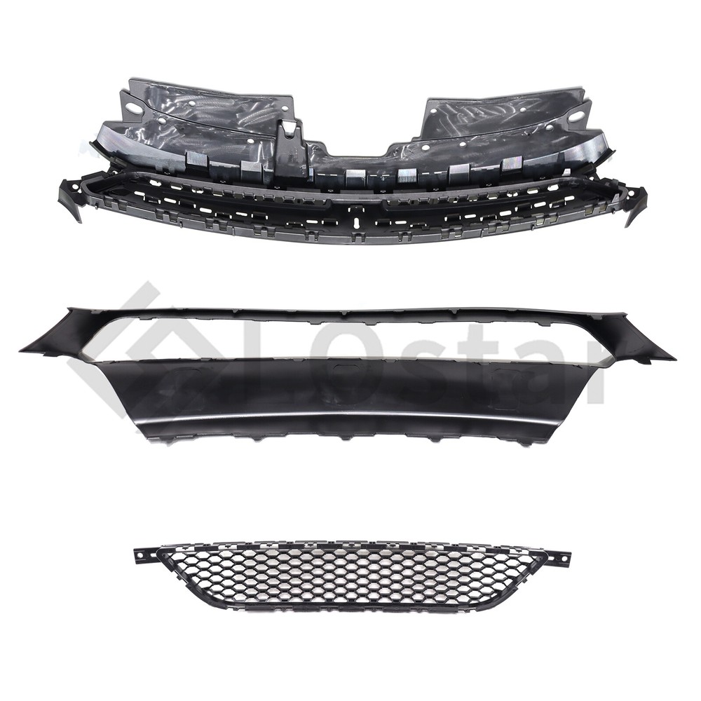 New 3PC Front Bumper Molding & Upper & Lower Grille Set For 2013-2016 Dodge Dart