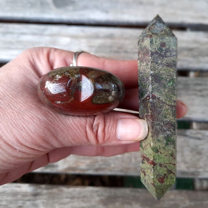 Dragonstone Double Terminated Wand & Heart Bundle, Courage, Strength, Creativity