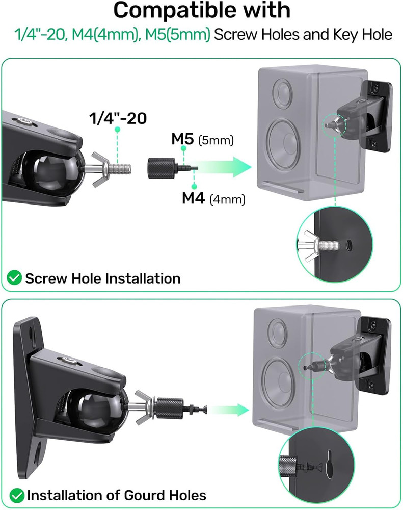 Surround Sound Rear Speaker Wall Mount, Ceiling Mount Bracket for Universal Sate