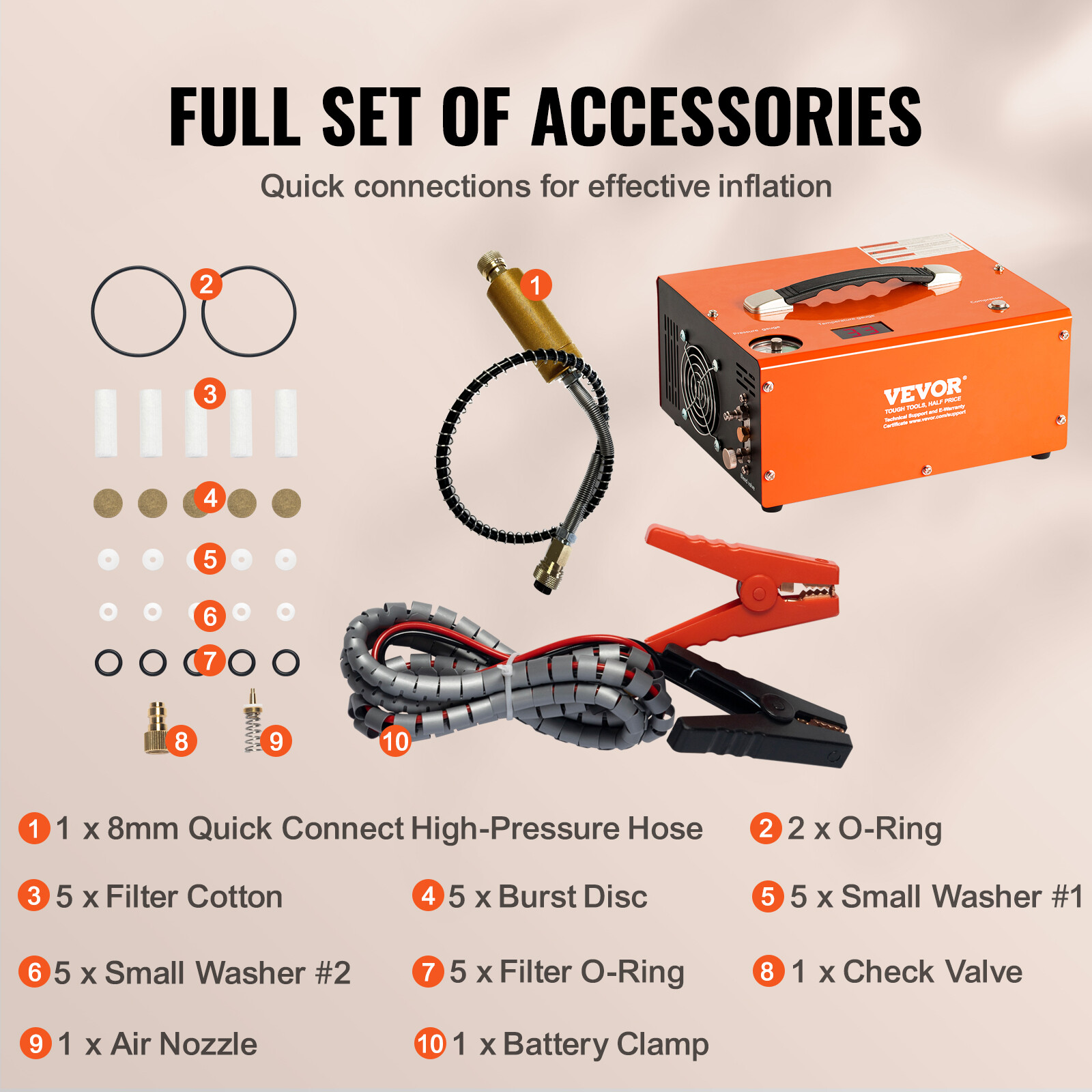 VEVOR PCP Air Compressor 4500PSI/30Mpa Built-in Converter DC12V/AC120V Auto-Stop