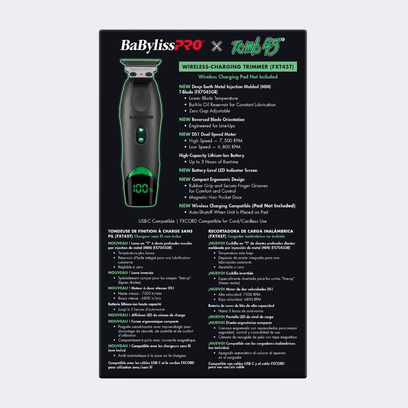 Babyliss Pro X Tomb45 Black Green Professional Cordless Trimmer FXT45T Tomb 45