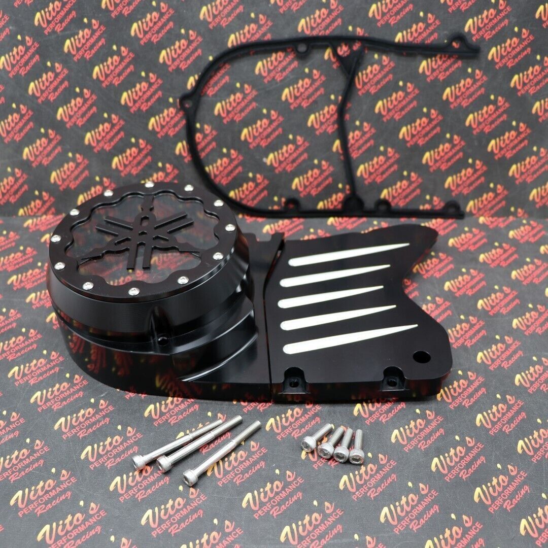 Billet aluminum stator cover clear window + 2 inserts for Yamaha Banshee BLACK