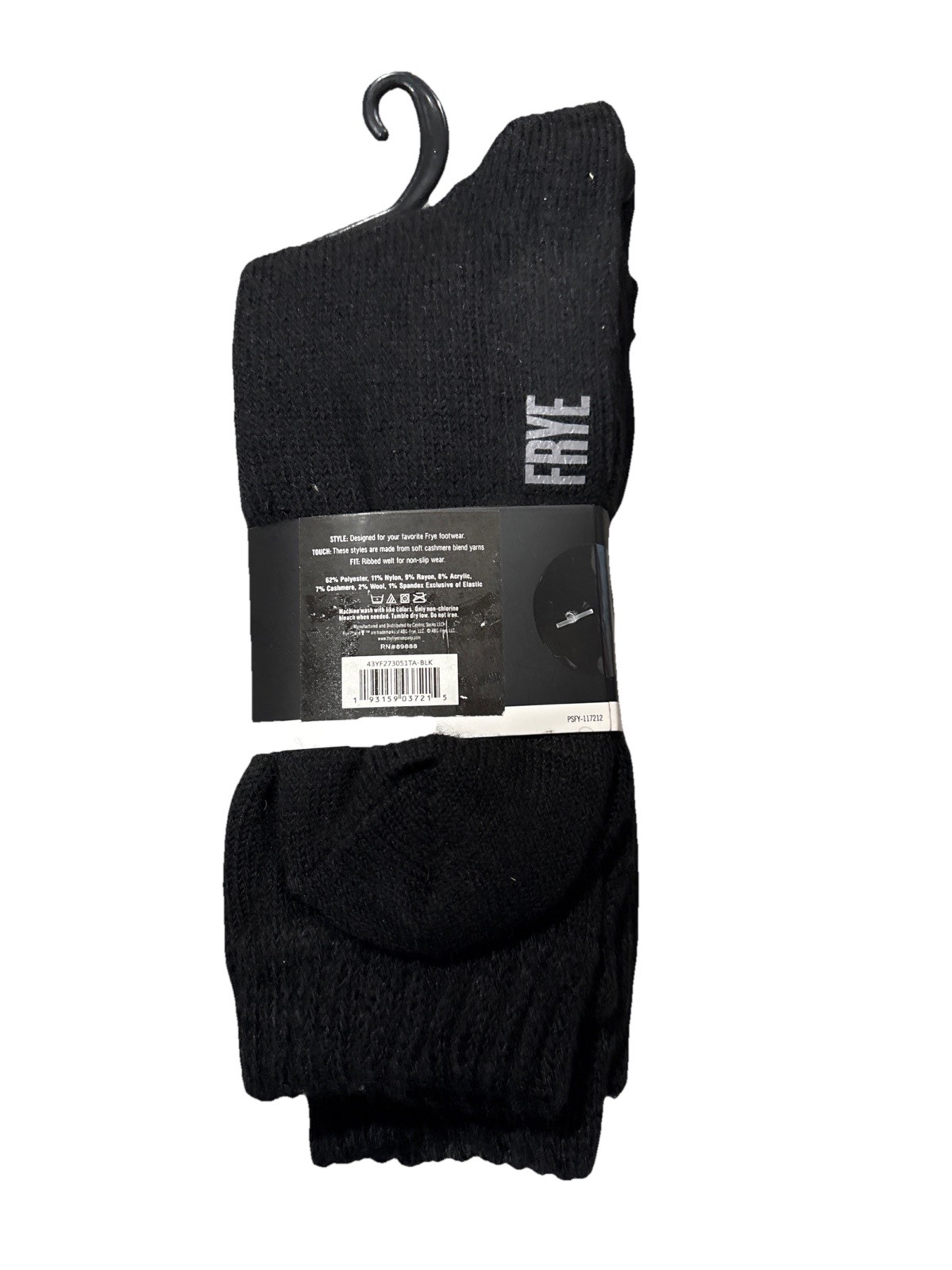 Frye Cashmere Blend Boot Crew Socks 2 Pair Women 5-10 Black Ribbed Welt NEW!