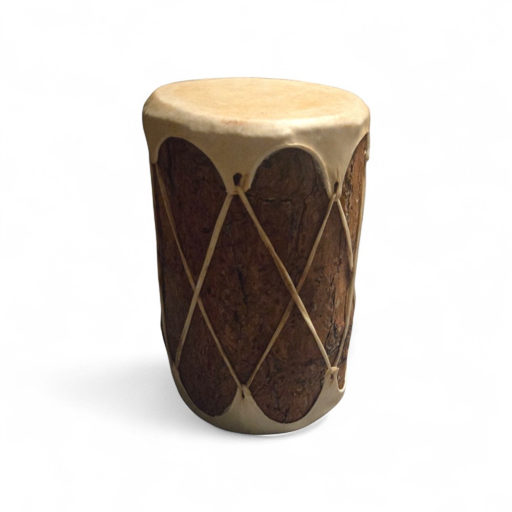 Authentic Double-Headed Log Drum - 13" Handcrafted Rawhide Skin Percussion