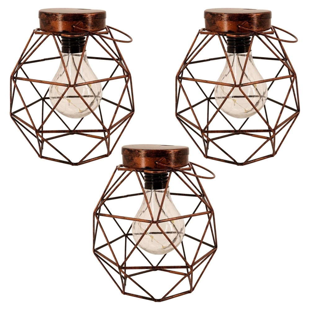 Rustic Metal Cage LED Lanterns (3 Pack, Geometric Sphere) Cordless Lantern