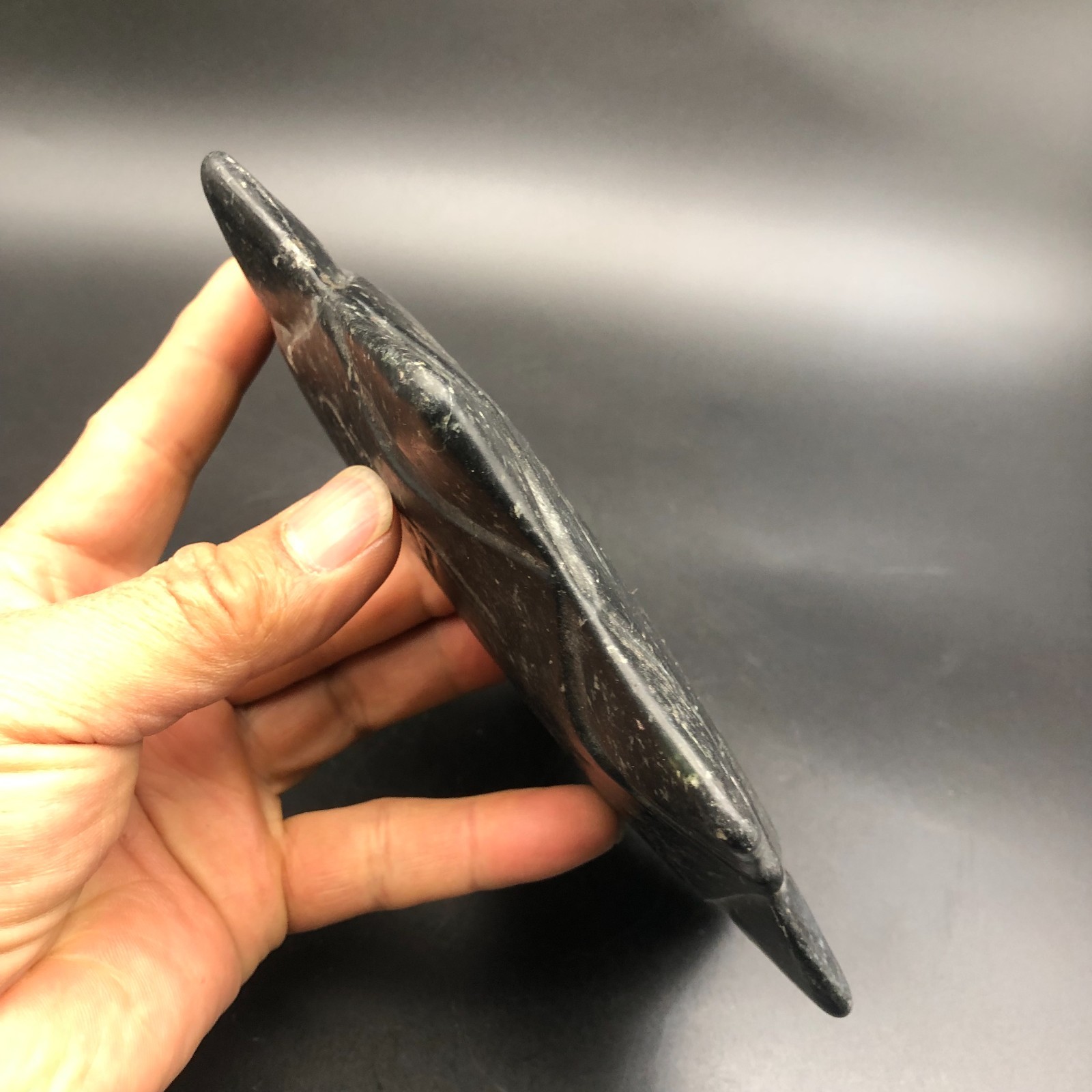 Old HongShan Culture Meteorite Jade Hand-Carved Fengshui Octagon Star Statue