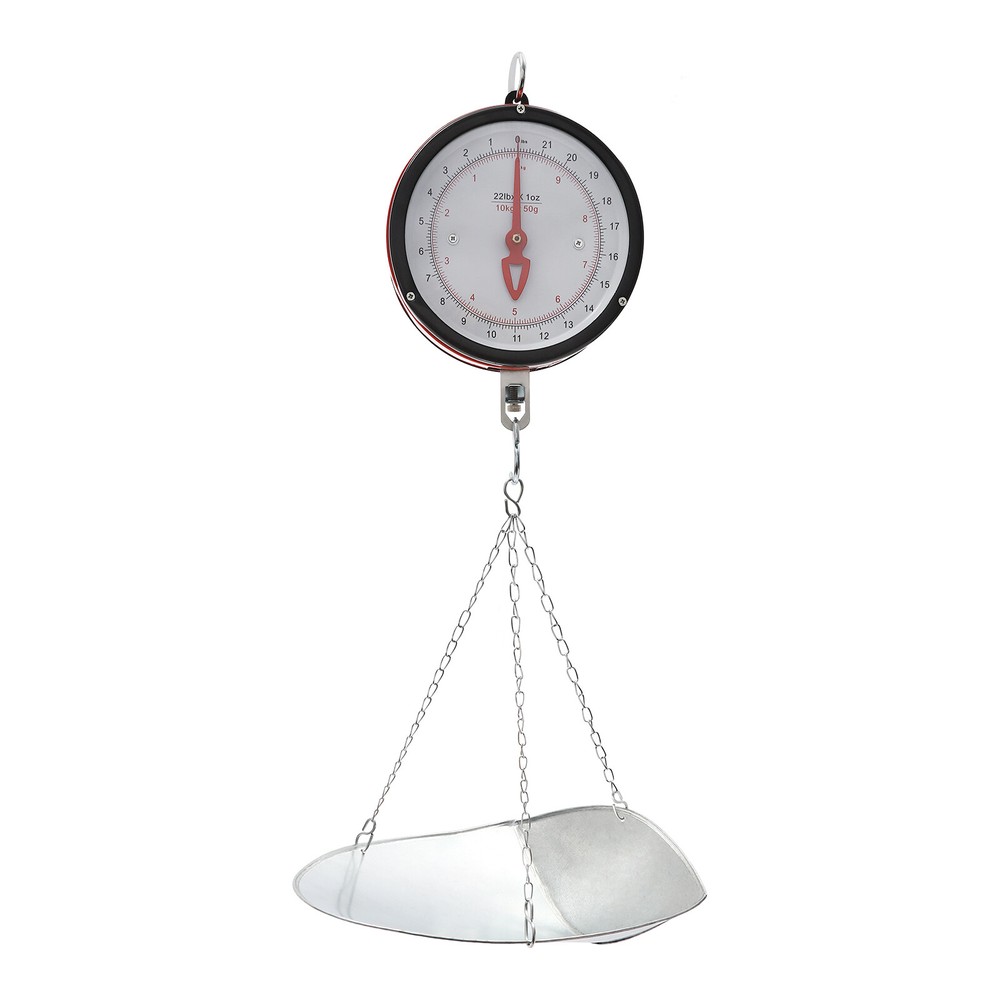 Double-Sided Dial Hanging Scale 22lbs with Galvanized Tray for Easy Weighing