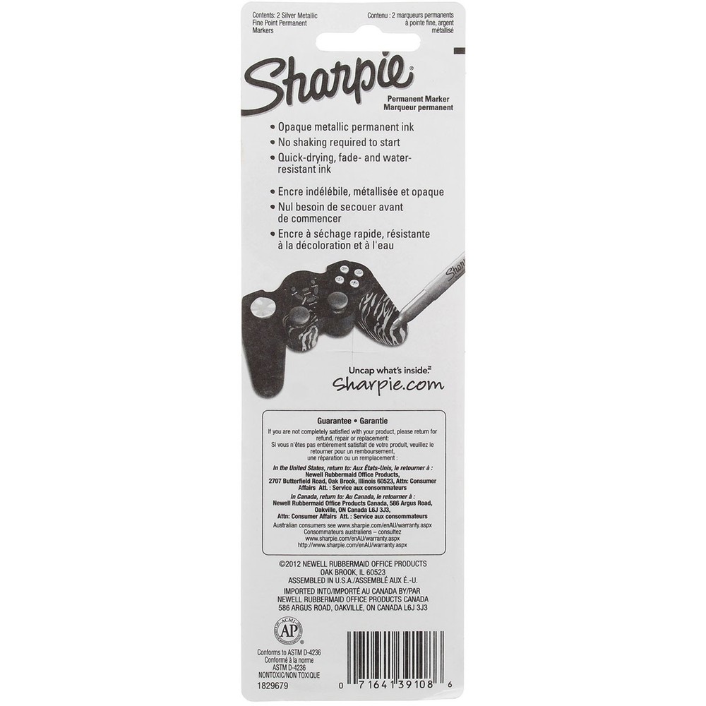 2 Pack Sharpie Metallic Silver Permanent Marker Pens, Fine, Metallic, 2 Ct