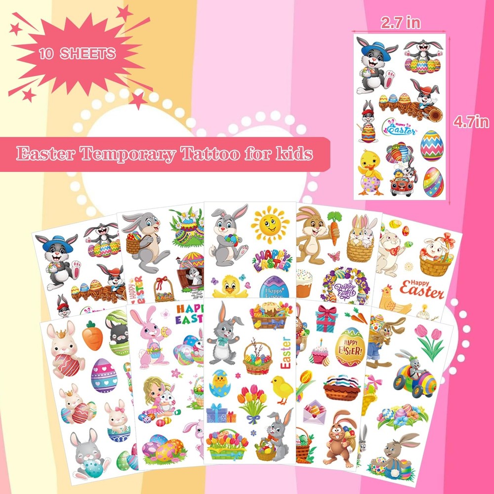 UVUXO Easter Temporary Tattoos for kids 4.7" X 2.7", easter tattoos