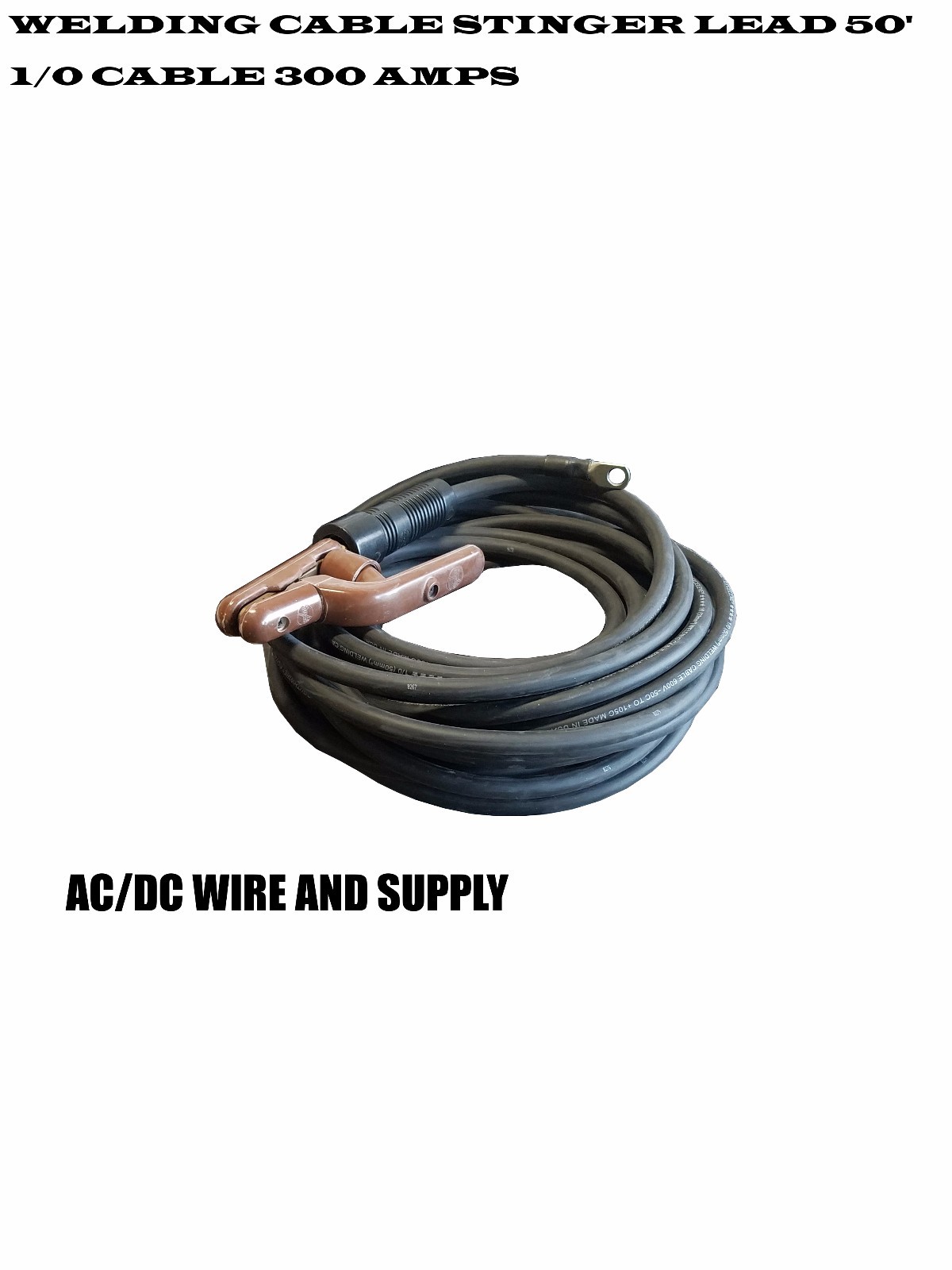 100' Ft 1/0 Welding Cable Lead with Stinger & Lug BLACK