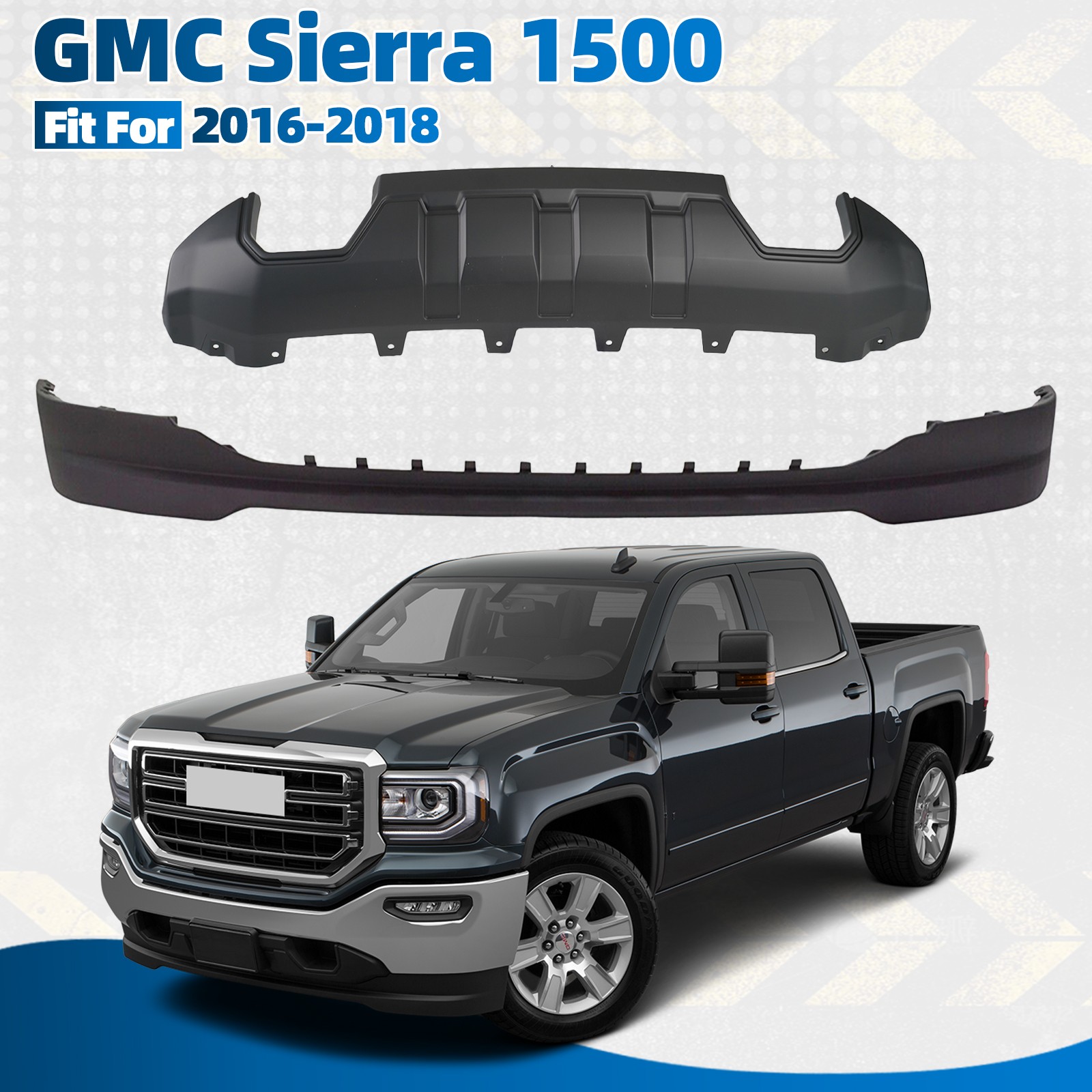 2016-2018 GMC Sierra 1500 Front Bumper Skid Plate & Deflector Molding Trim Black