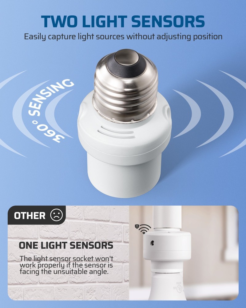 DEWENWILS Dusk to Dawn Light Socket, Dual Sensor, E26/E27 Auto On/Off, 2 Pack