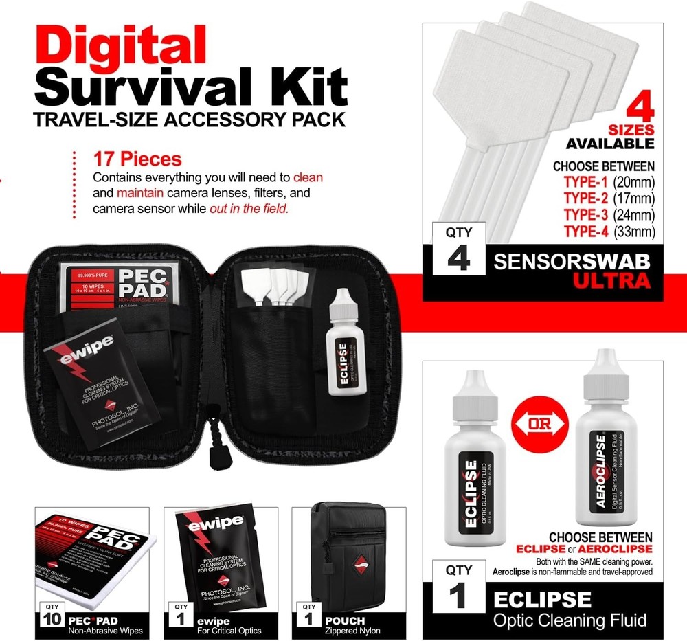 Camera Sensor Cleaning Kit with Eclipse Optic Cleaner and Travel-Friendly Pouch
