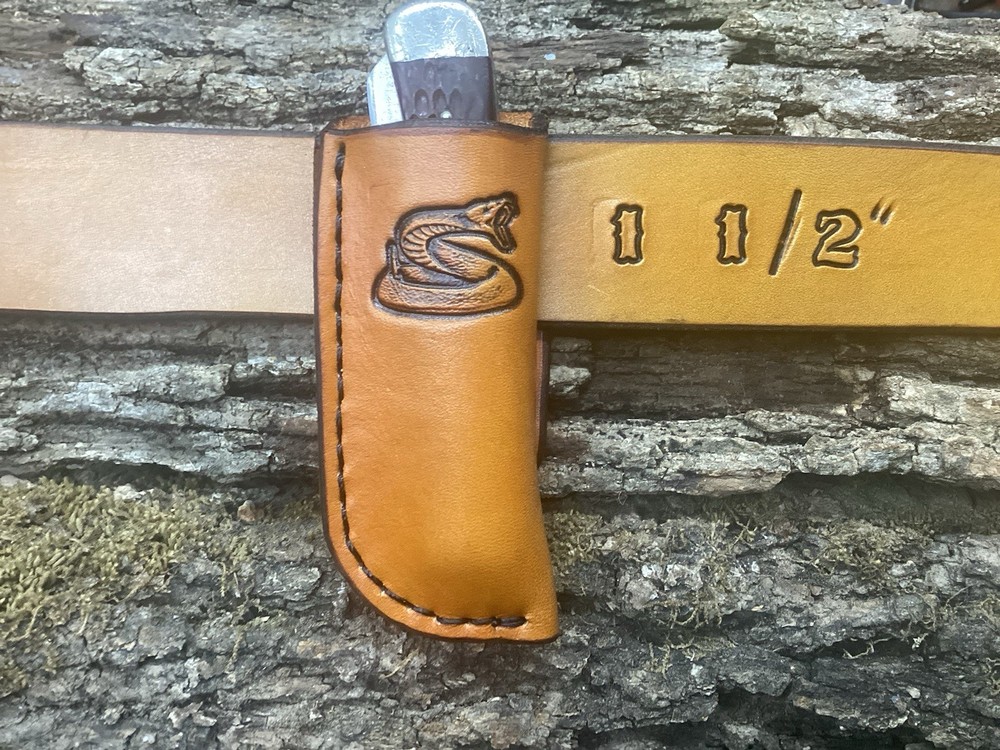 Leather Folding Pocket Knife Sheath Trapper 4 1/8" Size (Sheath Only)