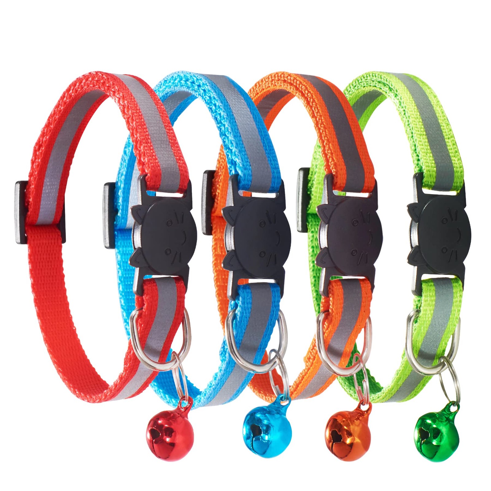 4 Pack Breakaway Reflective Nylon Cat Collars with Bell for Kittens Cats