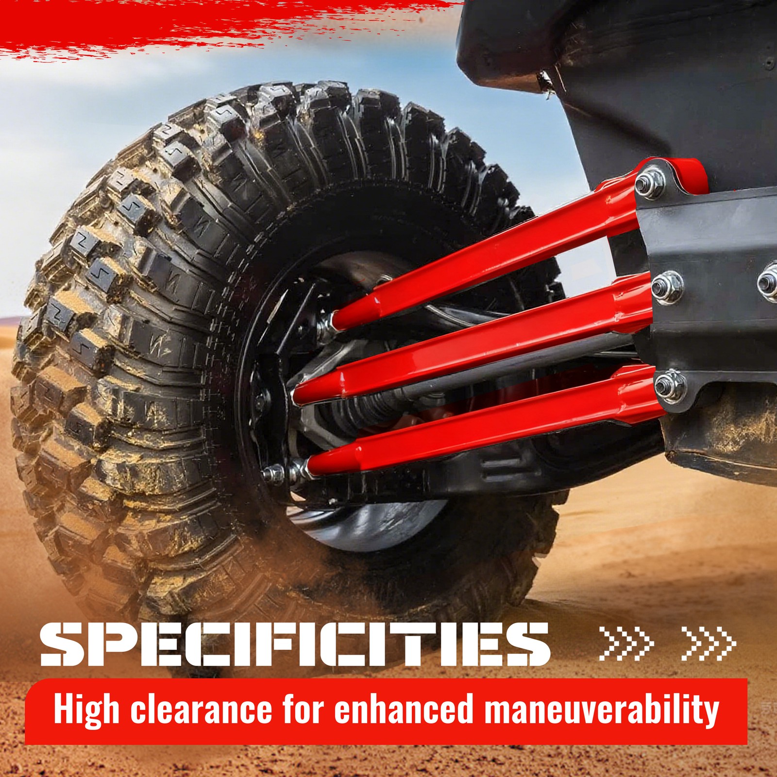 Red Boxed Rear Radius Arms For Can-Am Maverick X3 2017+ 64\" Body Powder Coated