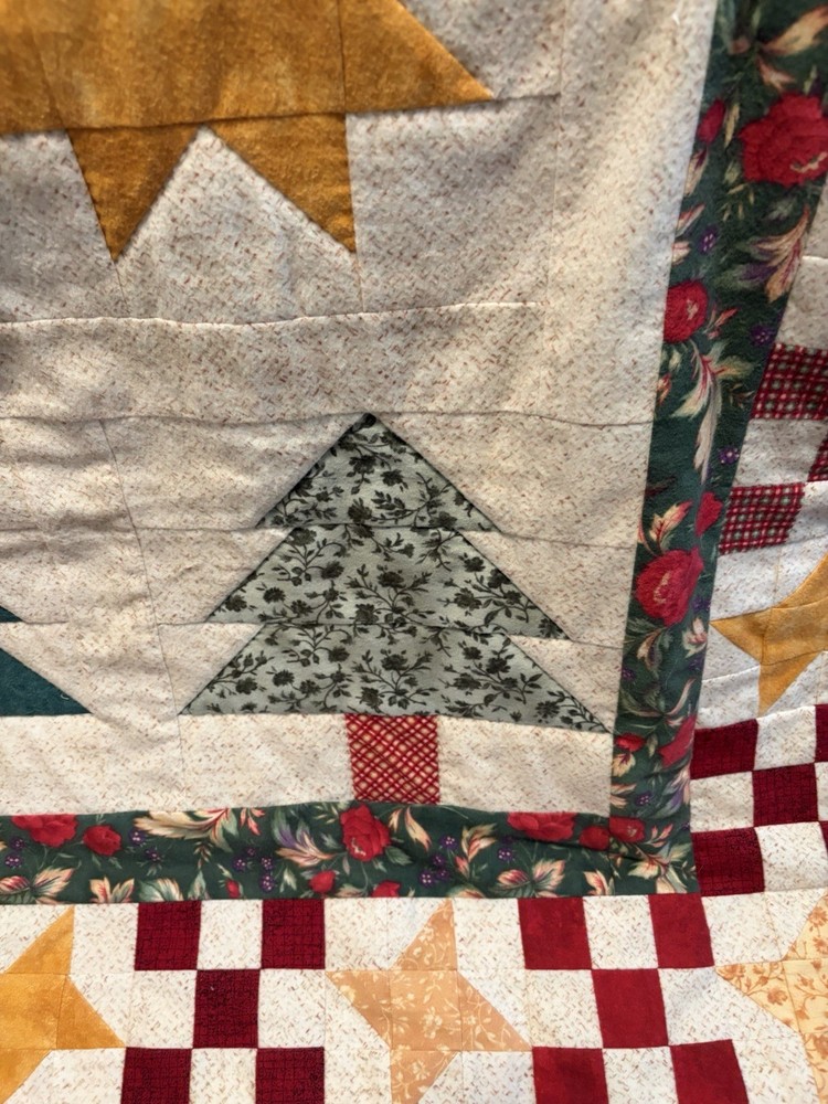 Handmade Christmas Patchwork Quilt Large Wall Hanging Throw 51"x 72" Primitive