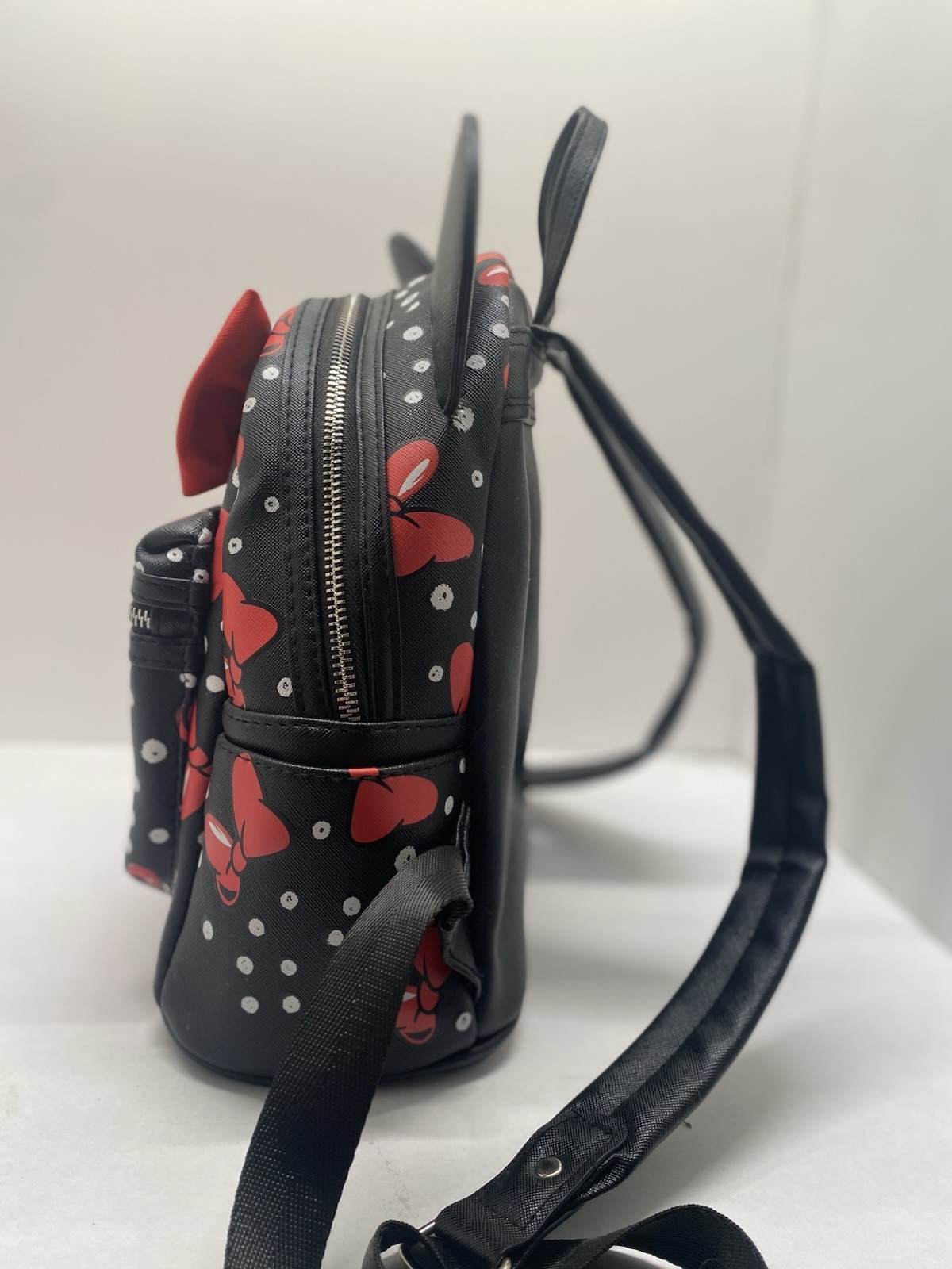 Disney Parks Minnie Mouse Mini Backpack Black Quilted Ears with Red Bow NEW