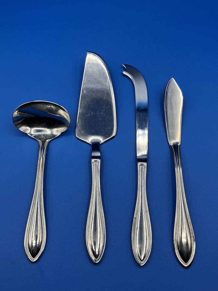 4 Pcs RSVP Beaded Serving Set Flatware cake knife cheese gravy Stainless