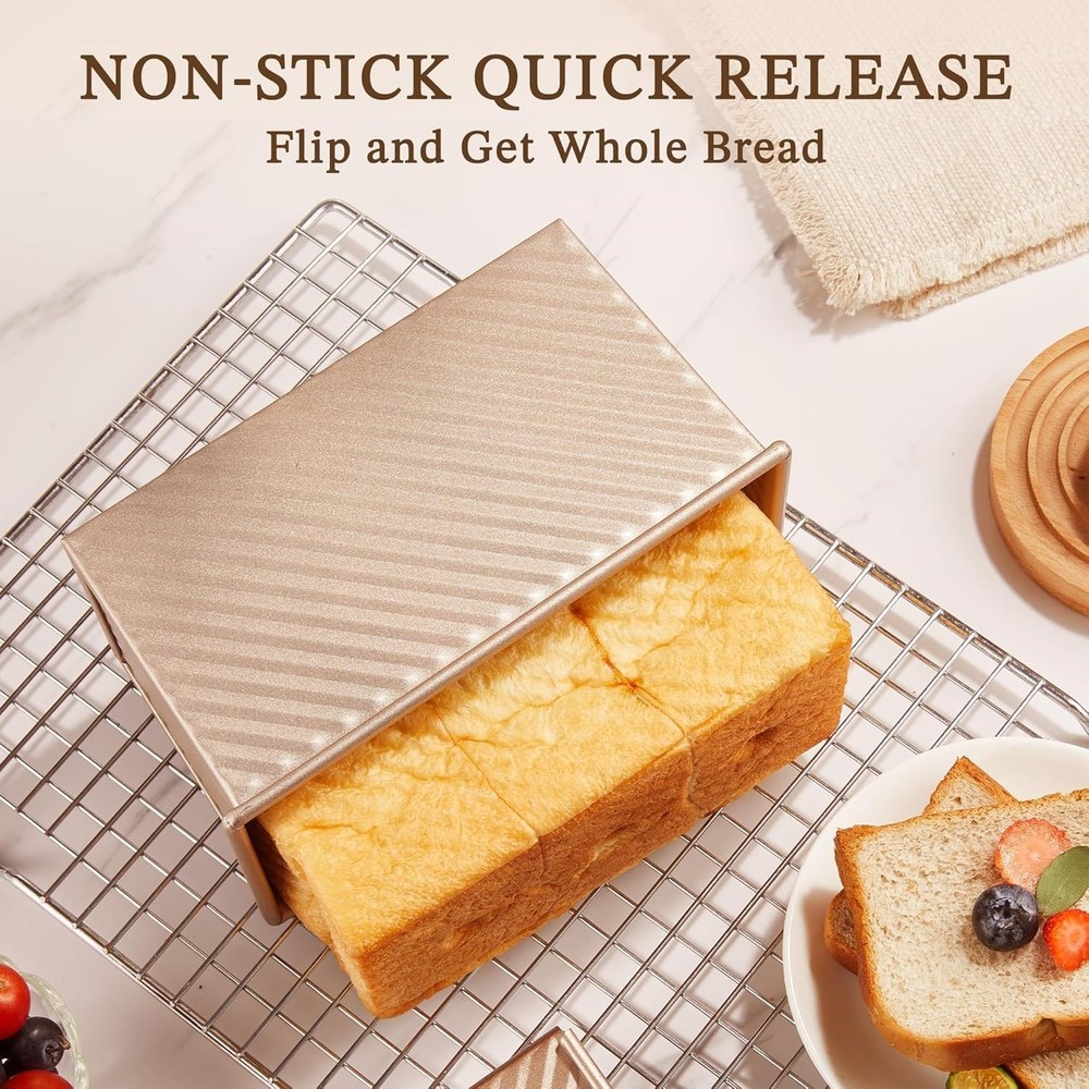 Pullman Loaf Pan with Lid, 1 lb Dough Capacity Non-Stick Bakeware for Baking ...