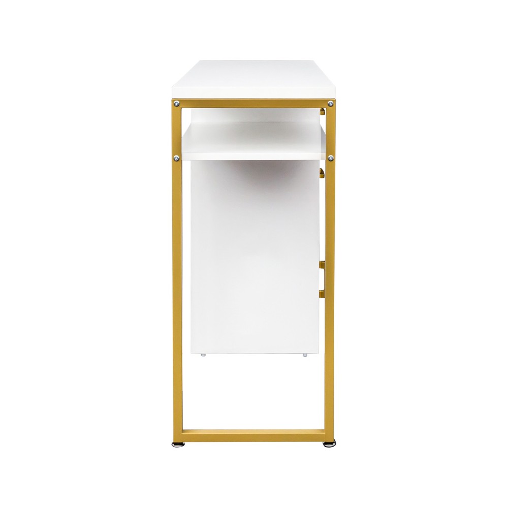 Modern Computer Desk With 2 Drawers And Cabinet White Vanity Study Writing Table