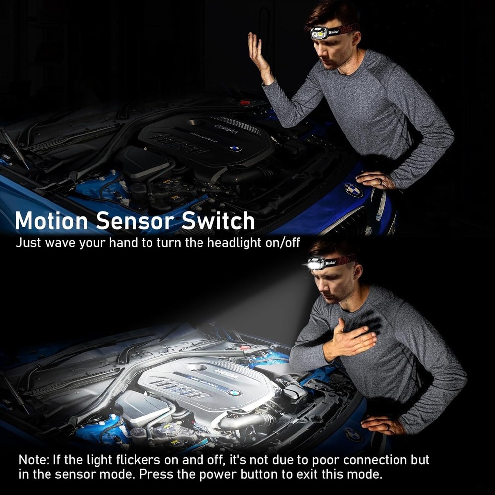 LED Headlamp Rechargeable,2000L Super Bright Headlight with Motion Sensor-2 Pack
