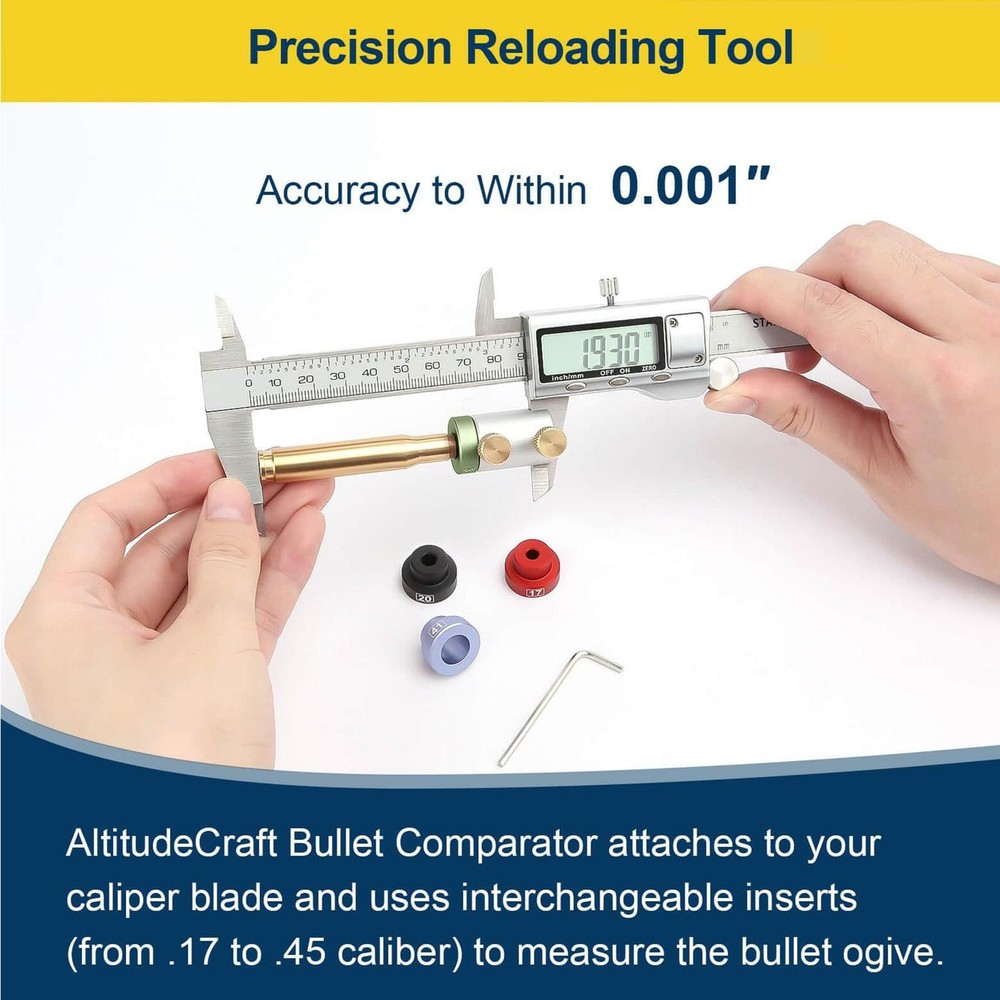 Bullet Comparator Kit Headspace Gauge For Reloading With 14 Inserts Aluminum