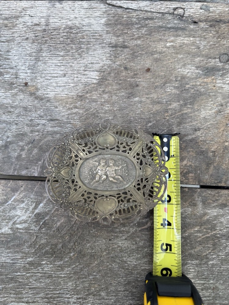 SMALL SILVER CHASED DISH w/ CHERUBS