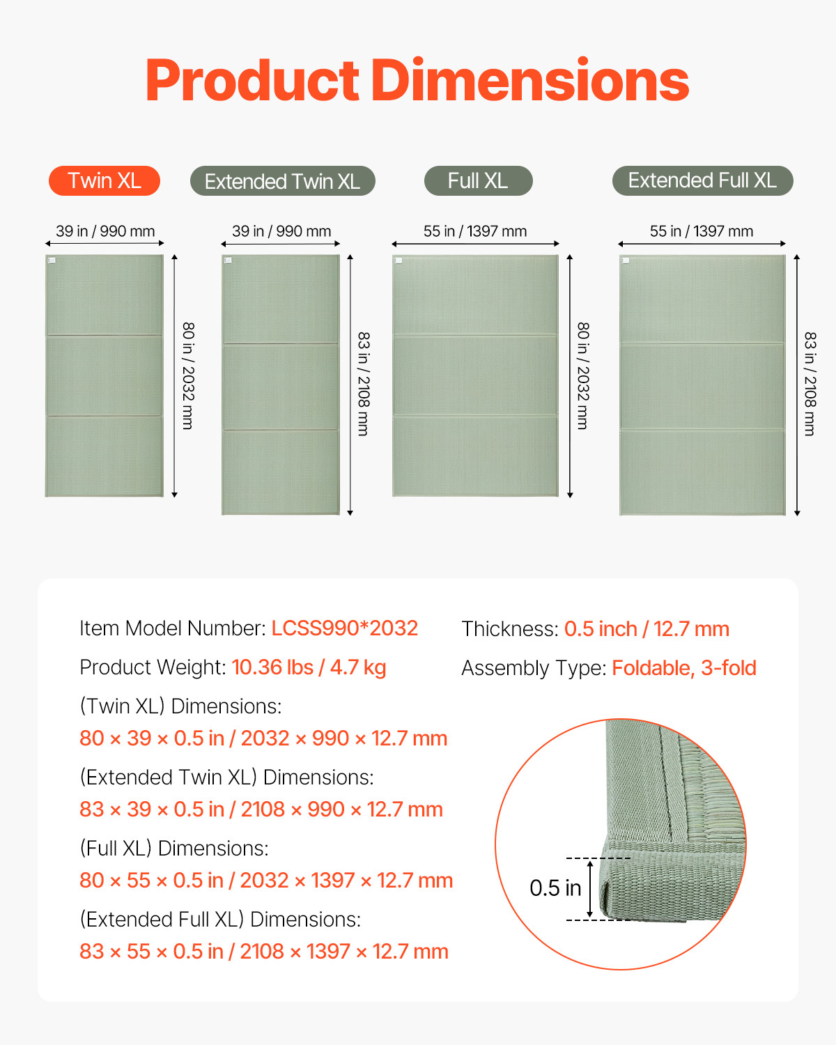 Japanese Tatami Mat Twin Foldable & Non-Slip Rush Grass Tatami Mattress