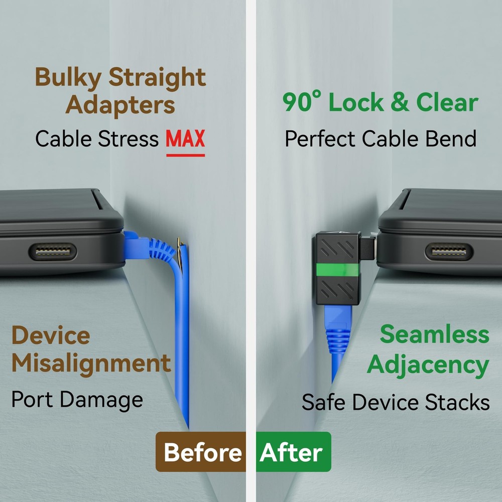 2-Pack 10Gbps 360° Rotatable Cat6A Right Angle 360°, Black