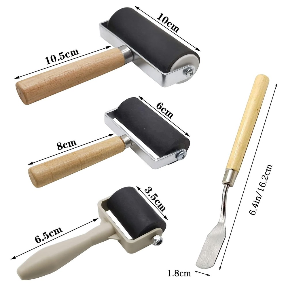 4 Pack Rubber Roller - Brayer Rollers with 3 Size for Crafting 4