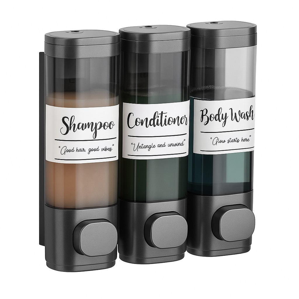 uMadeUs 3 Chamber Shower Dispenser - No Drill - Wall Mount - Easy Installation