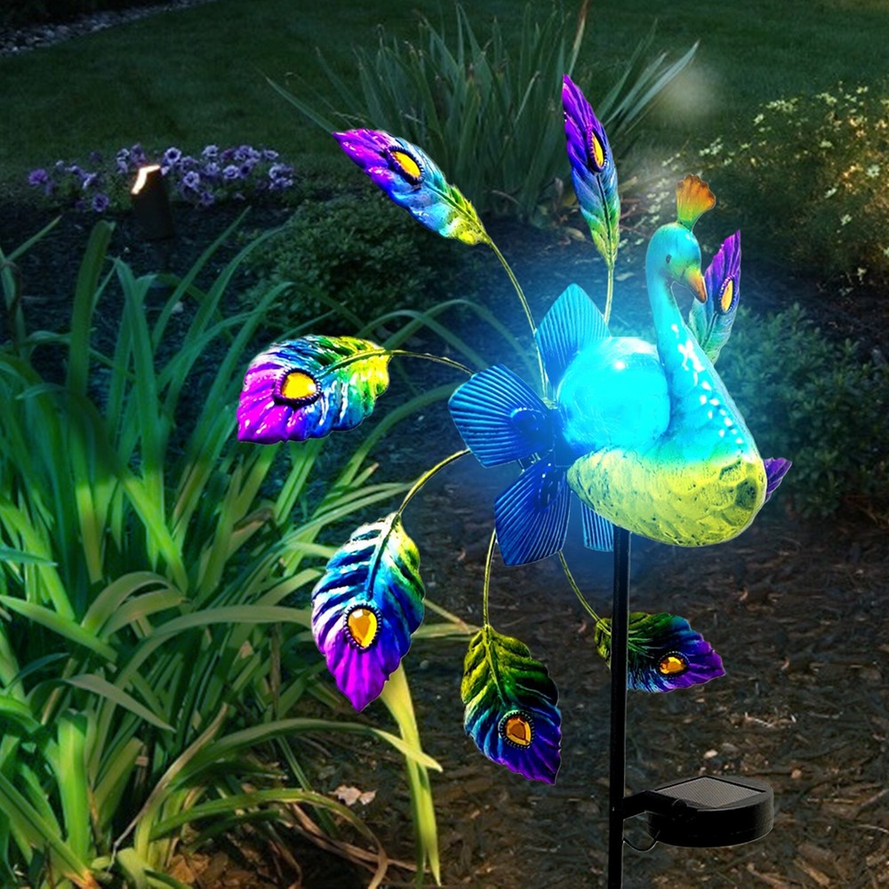 Simple Wrought Iron Peacock Solar Windmill