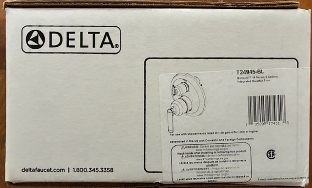 Delta Bonacci Single-Function Shower Handle Trim Kit, Matte Black T24945-BL