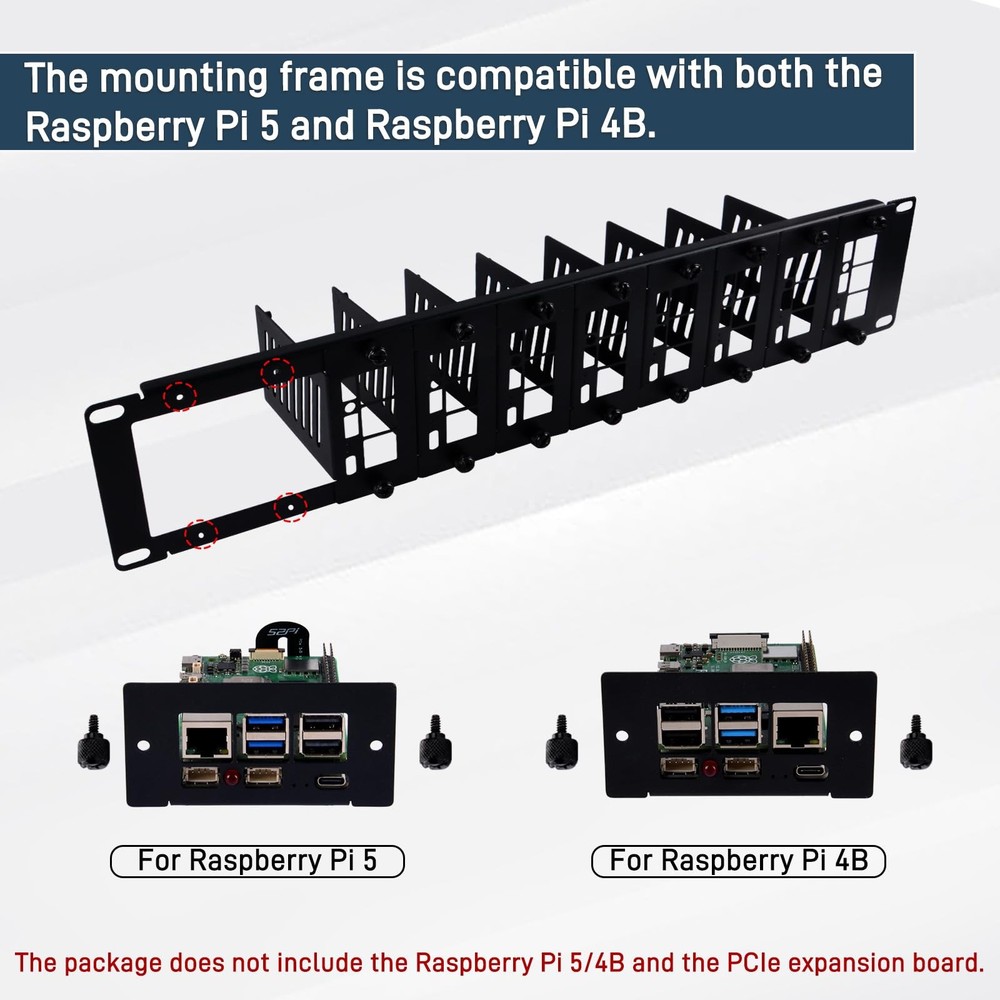 19 inch 2U Rack Mount for Raspberry Pi 5/4B/3B+/3B, with Removable Front Brac...