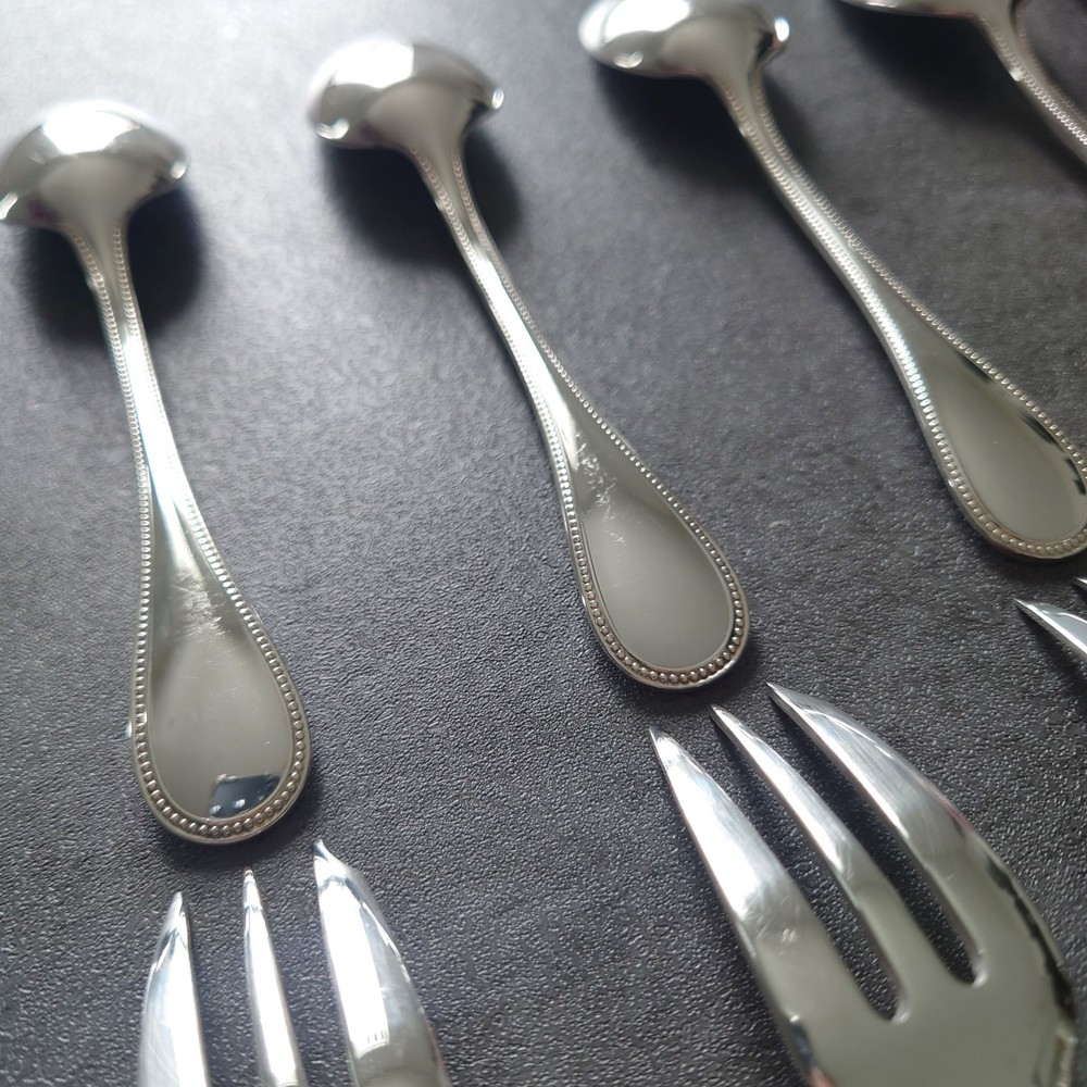 Christofle Perles 12pcs Silverplate Flatware Cake Fork Coffee Spoon Excellent