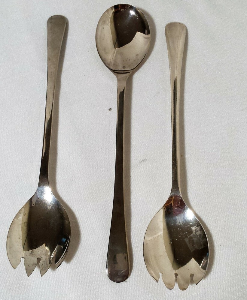 SHEFFIELD  ENGLAND SILVERPLATE 3 PIECE SALAD SERVING SET  9.50" PLAIN DESIGN