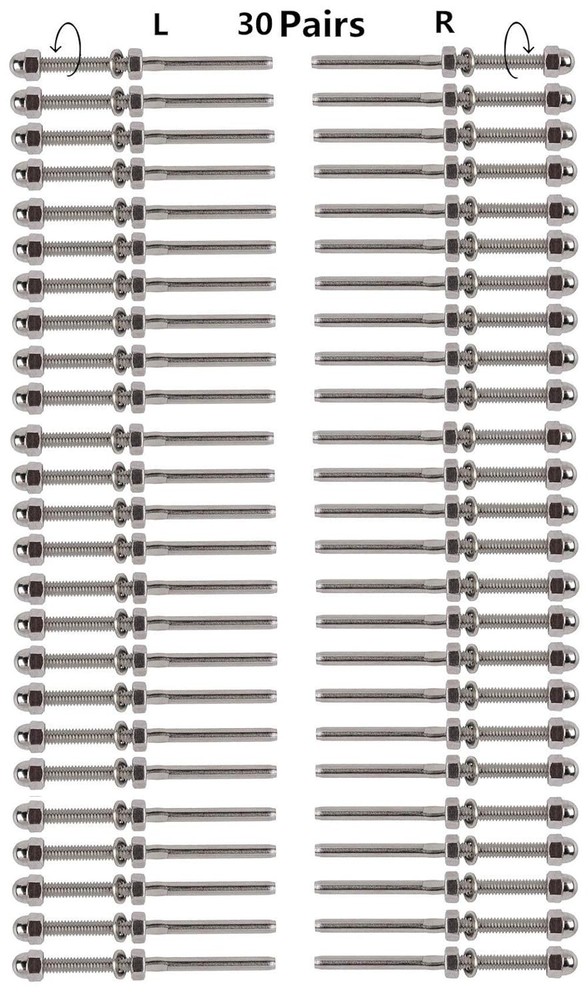 60 Pack 3/16" Cable Railing Swage Threaded Stud Tension End Fitting Terminal