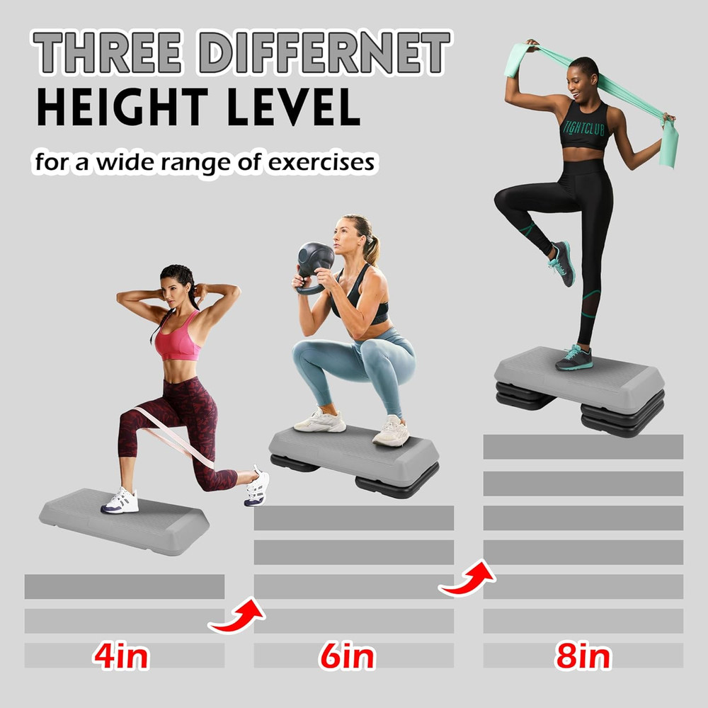 Step Aerobic Platform, Exercise Step with 5 Levels Adjustable Height, 4 Stackabl