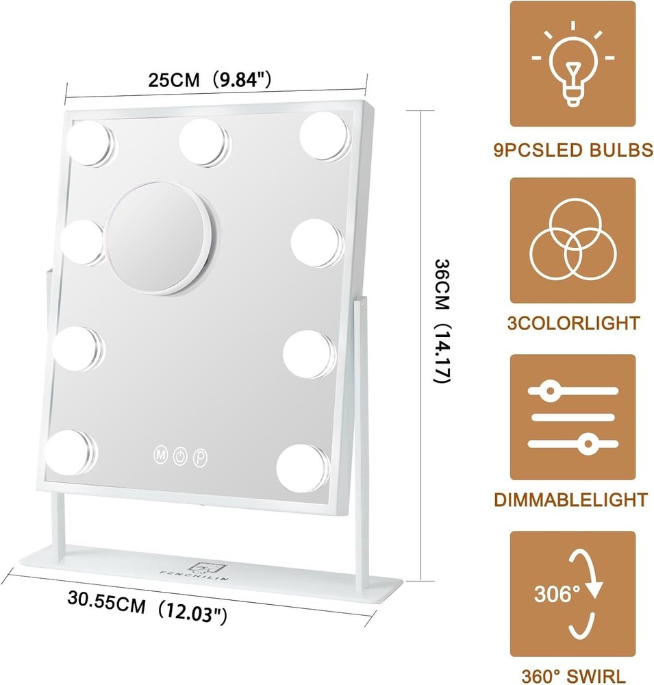 Vanity Mirror with Light Lighted Makeup Mirror Vanity Smart Touch Control 3Co...