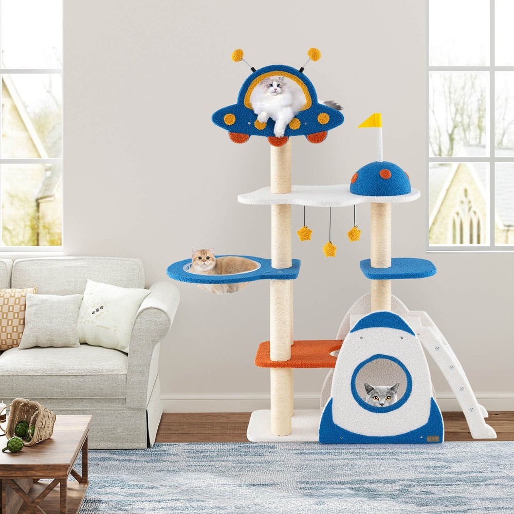 Space Theme Cat Tree w/ Sisal Covered Scratching Posts UFO-shaped Top Perch