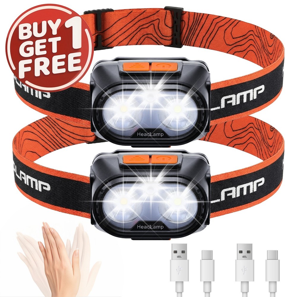 2PCS Super Bright LED Headlamp Motion Sensor Headlight,Buy 1 Get 1 Free