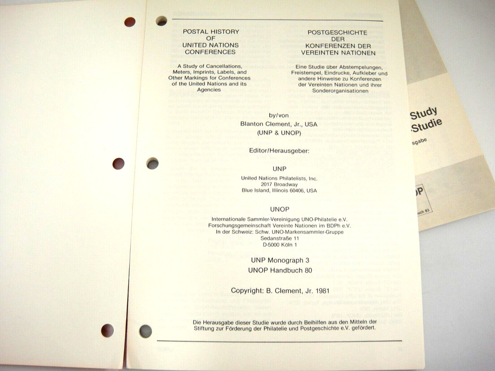 United Nations Postal History Conference Study Books 1981 1983 English & German