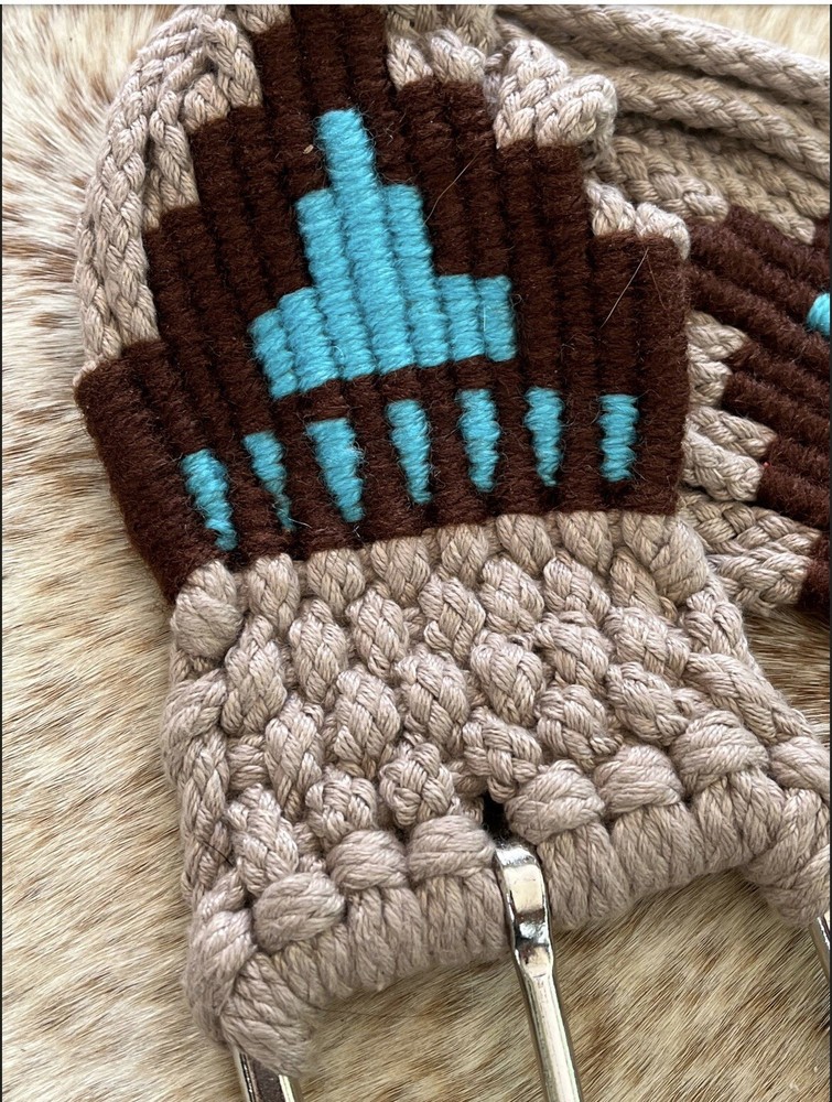 30” Size Western String Girth Cinch Teal Aztec Design