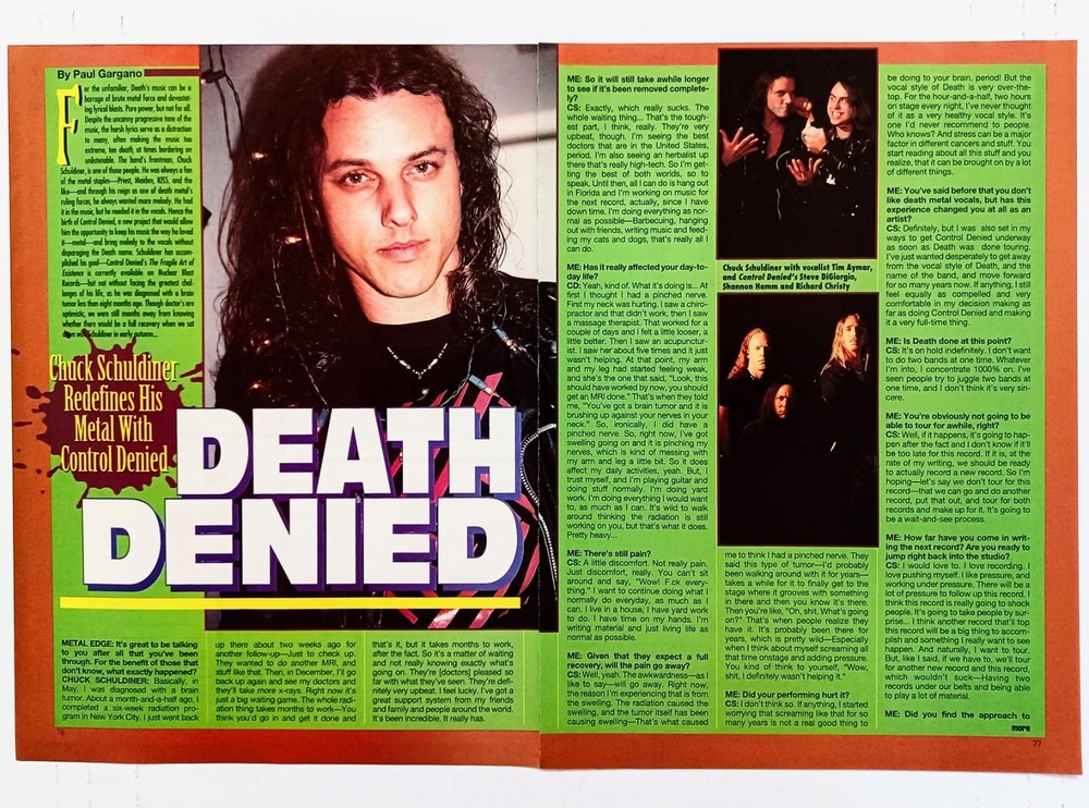 CONTROL DENIED CHUCK SCHULDINER INTERVIEW-2000 4PG MAG ARTICLE PINUP CLIPPING
