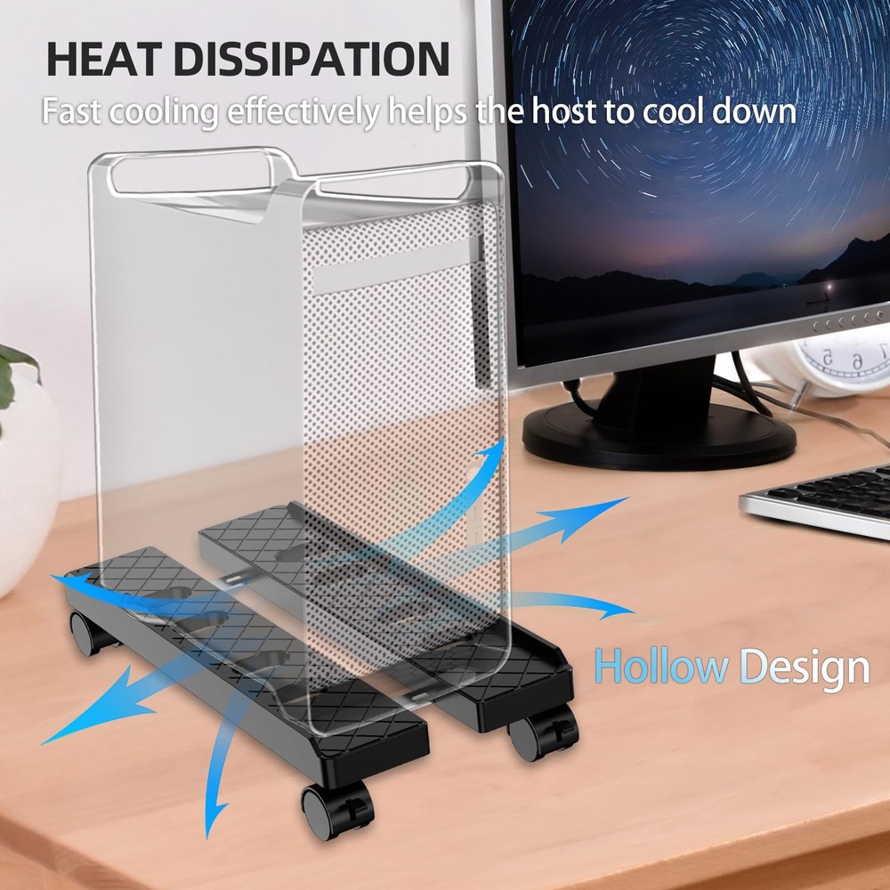 Hovadova Adjustable Mobile CPU Stand, Ventilated Computer Tower Large Black