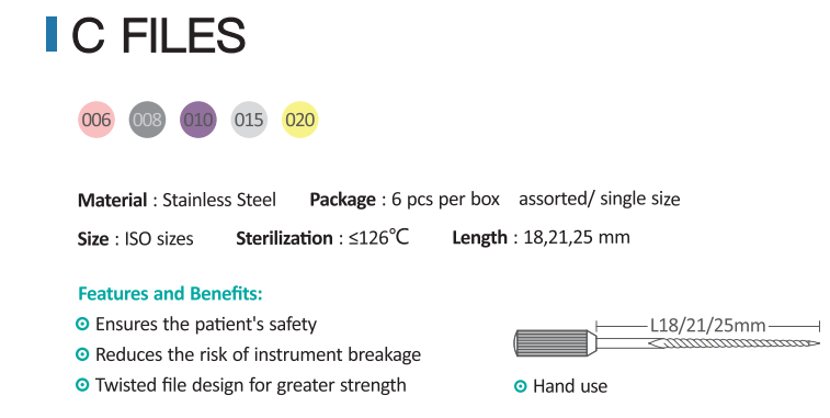Dental Rotary Endo Endodontic Stainless Steel C Files for Root Canal 21/25mm