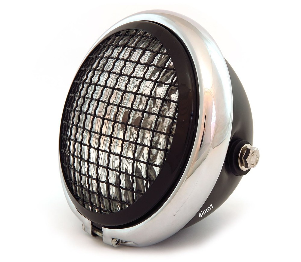 5.75" Halogen Motorcycle Headlight w/ Grill - Matte Black - Chrome - Gloss Black